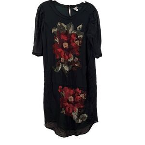 Hoss Intropia Black Sheer Dress over green embroidered Sz.38/S